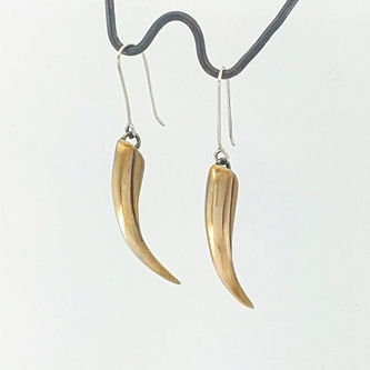 Huia Beak Earrings in warm bronze. Handmade NZ earrings  from The Wild Jewellery NZ. 