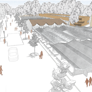 Bulgaria Pazardzhik City Market Design Competition western connection to City Market Street (ul. Gradski Pazar) and pedestrian shopping zone.