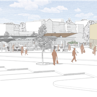 Bulgaria Pazardzhik City Market Design Competition access from Central Mall with focuses on pedestrian traffic flow and visibility of access.
