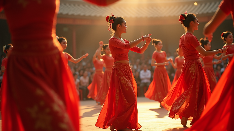 Eye-level view of a traditional Vietnamese dance performance