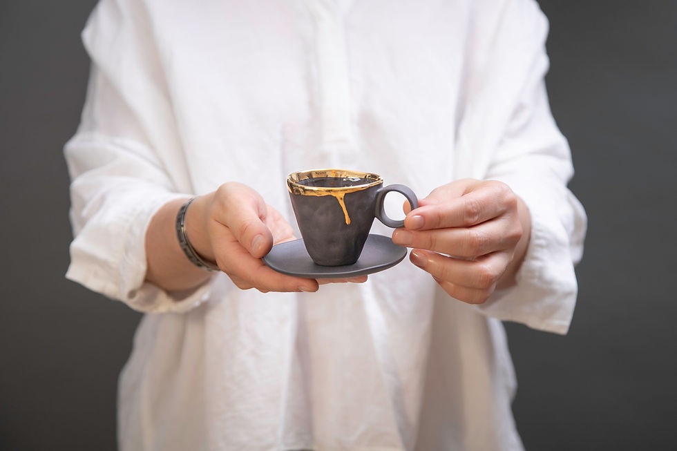 Thumbnail: Gift espresso set - 2 black porcelain espresso with spoons