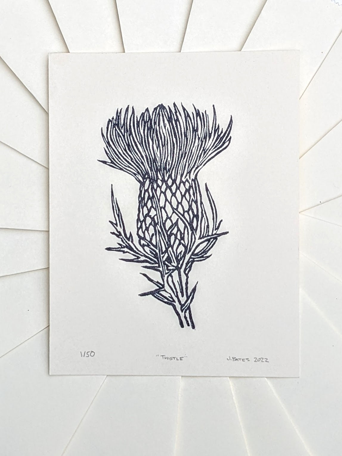 Scottish Thistle Hand-Pulled Linocut Original