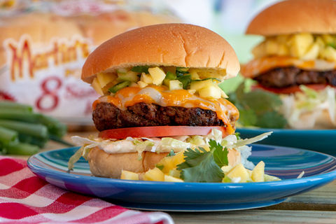 Caribbean Beach Burgers with Mango Salsa