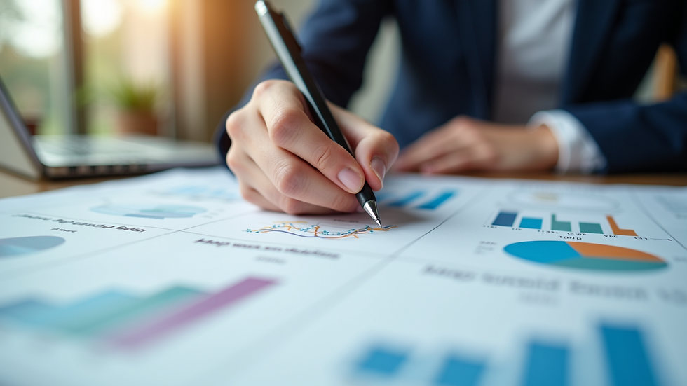 Eye-level view of a marketing planner with charts