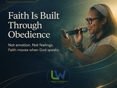 Pastor teaching on faith revealed through obedience during the Focus series at Liberty Worship Christian Center