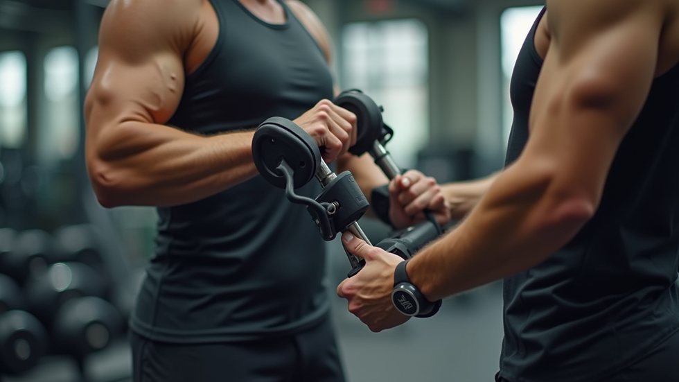 Close-up view of a personal trainer adjusting weights for a client