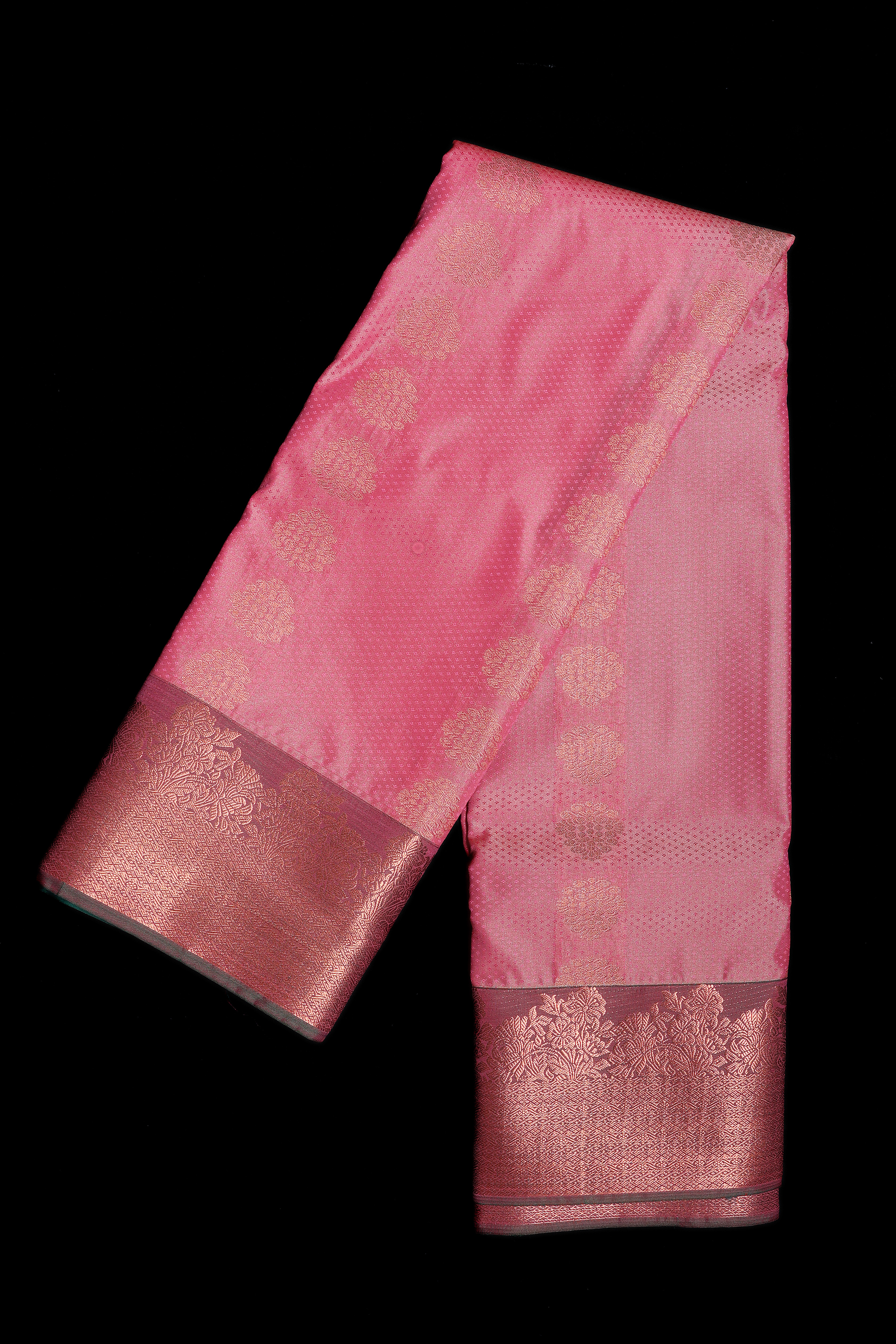 Pink and Ocean Blue Dupion Silk Saree with Rich Zari Border and Floral Buttas