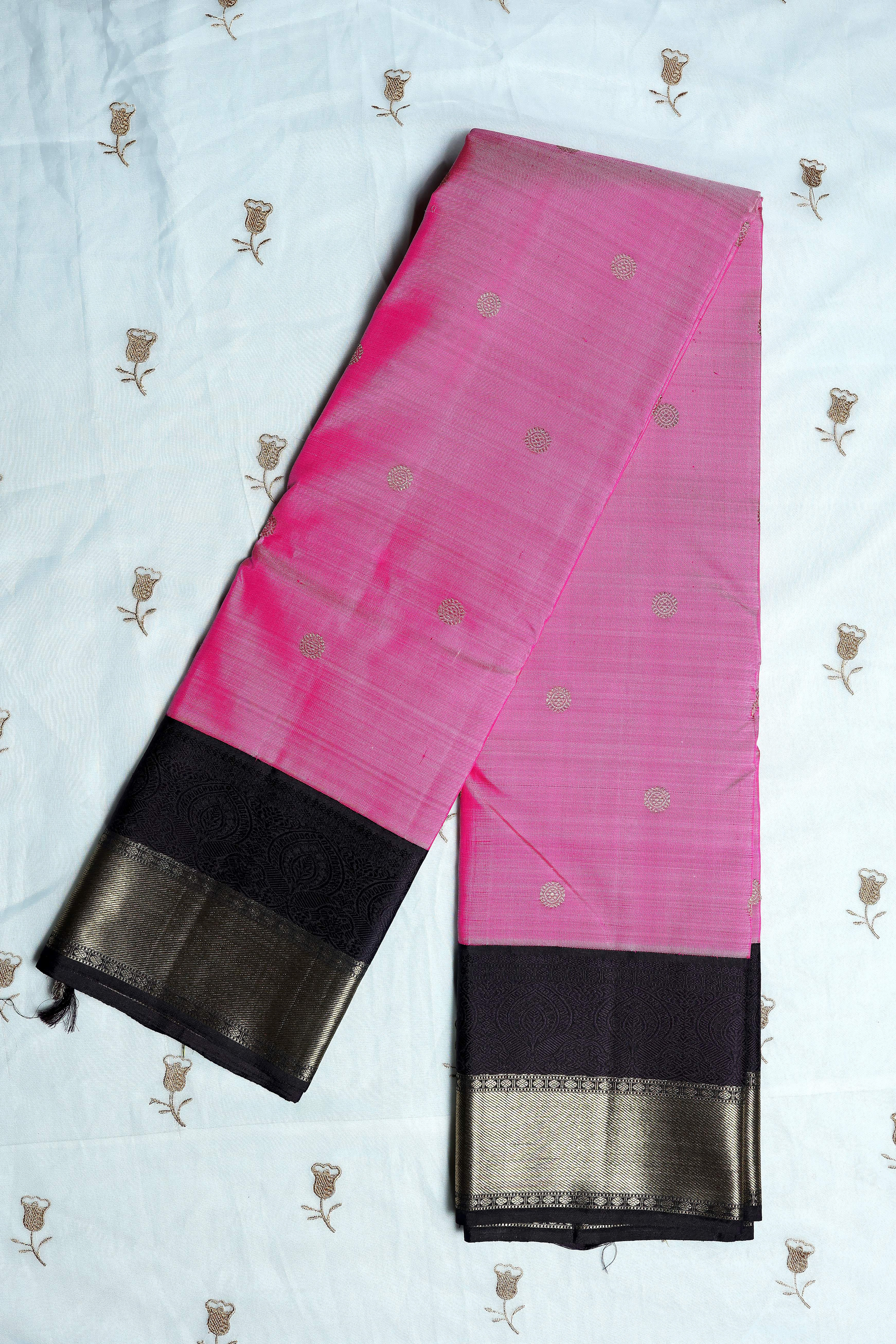 Pink Pure Kanchipuram Silk Korvai Contrast Saree with Pure Gold Zari