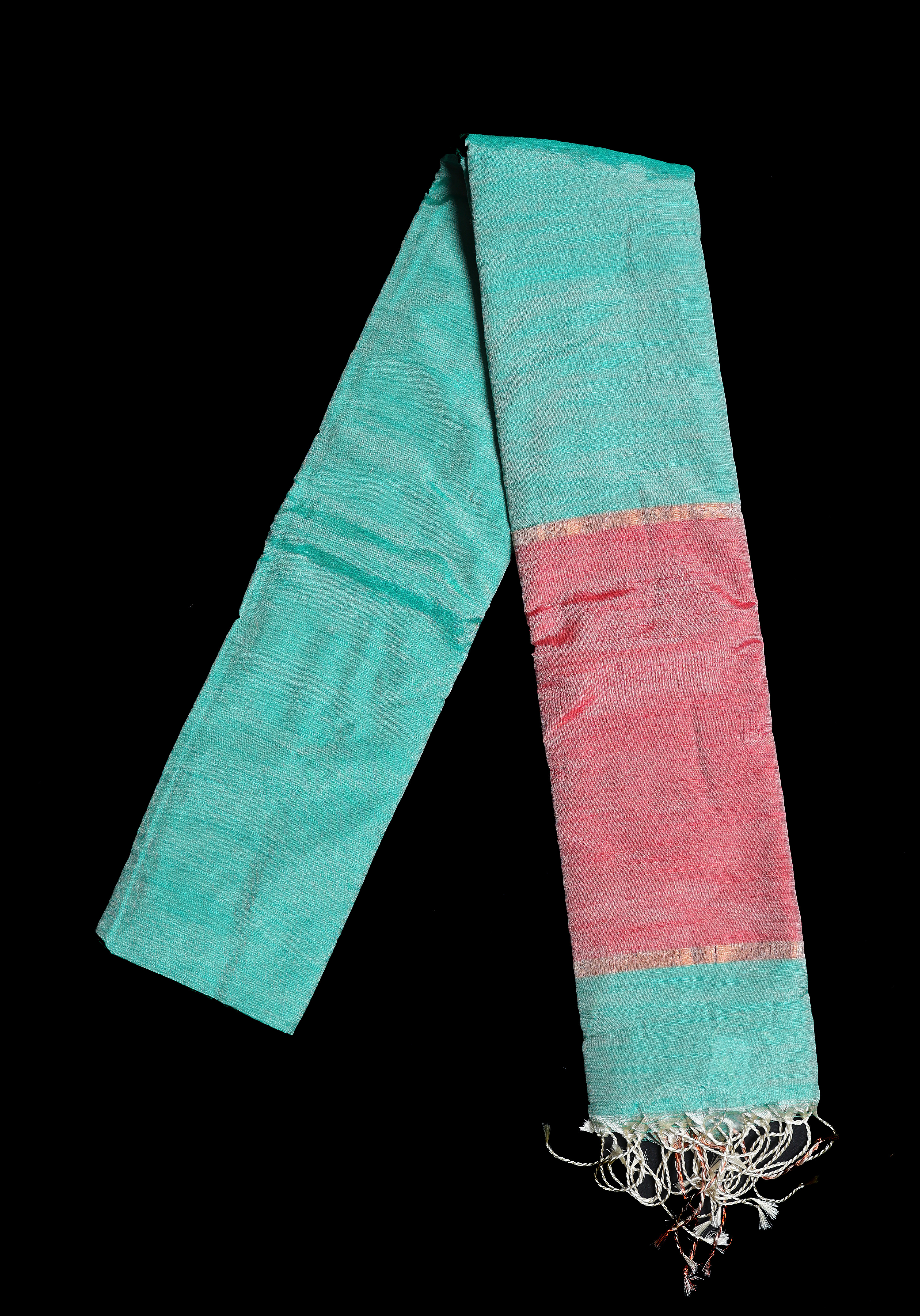 Aqua Blue Semi Silk Cotton Saree with Copper Zari Border
