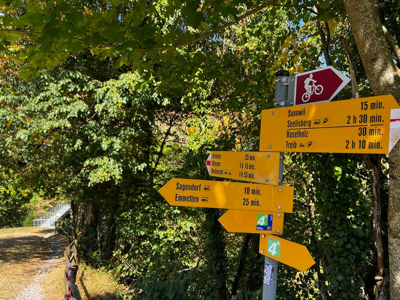 Gorge Trail signpost from Sonnwil towards Risleten Gorge in Emmetten