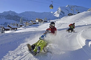 Winter skiing and snowboarding at Emmetten-Stockhütte near Lake Lucerne