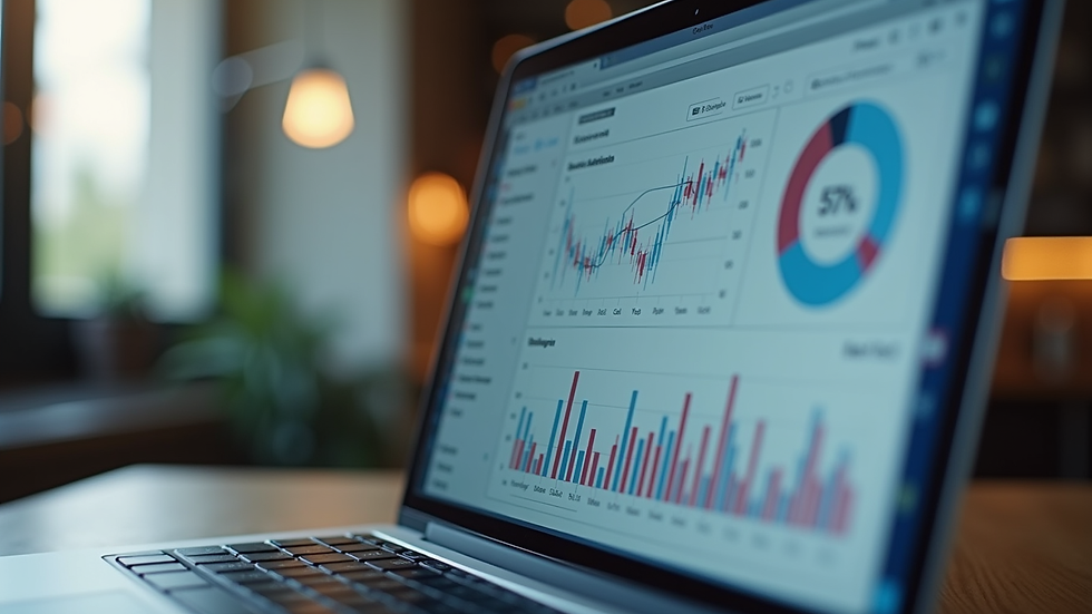 Eye-level view of a laptop screen showing social media analytics dashboard