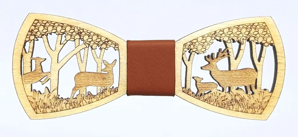 Sličica: Leseni lovski metuljček. Barvo traka na sredini je možno poljubno izbirati.