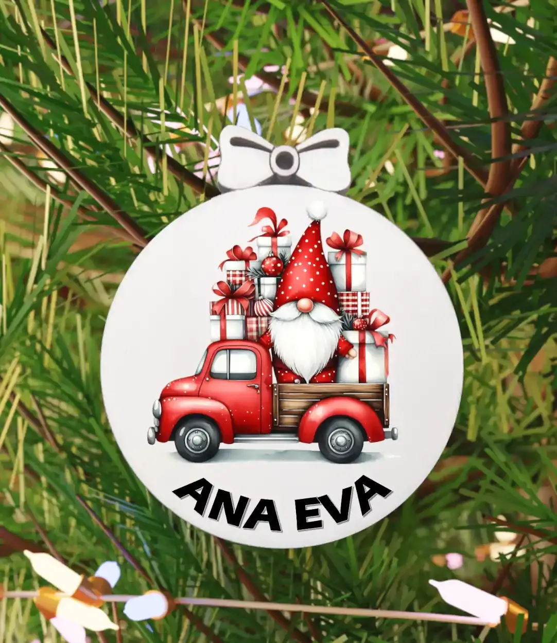 tiskani božični leseni imenski okrasek