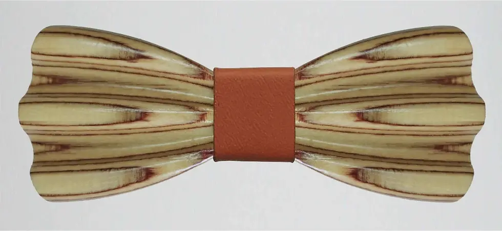 Sličica: Leseni metuljček VALOVI oblikovan kot je metuljček iz blaga. Barvo traka na sredini je možno poljubno izbirati.