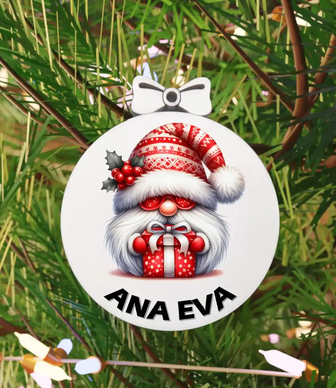 tiskani božični leseni imenski okrasek