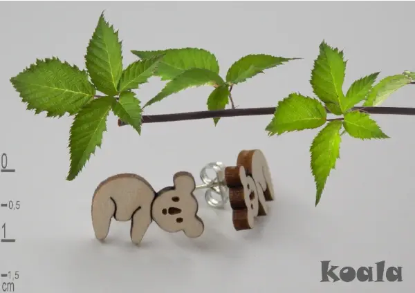 Leseni mali vstavni uhani, koala medvedek