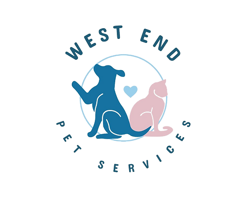 logo of west end pet services with a dog, cat and love heart