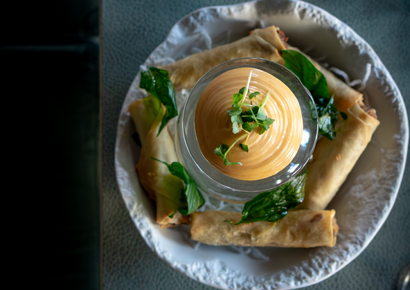 Spring roll filled with 24-hour slow-cooked beef, served with chili mayo.