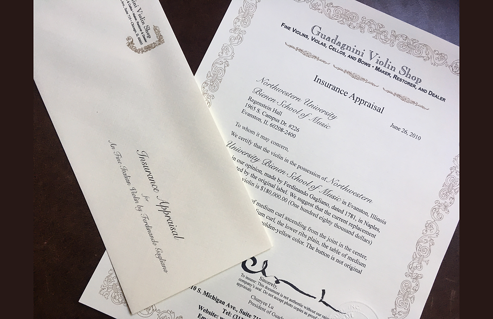 Certificates & Insurance Appraisals | Guadagnini Violin Shop | www.guadagniniviolins.com | Chicago