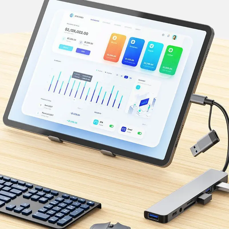Thumbnail: 8 in 2 USB +Type C HUB Docking Station With 3.5mm Audio Jack Adapter for Micro