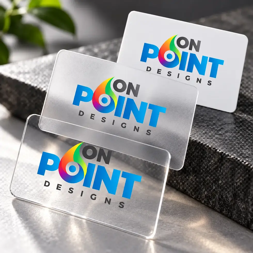 Thumbnail: Clear frosted and white plastic business cards by On Point Designs