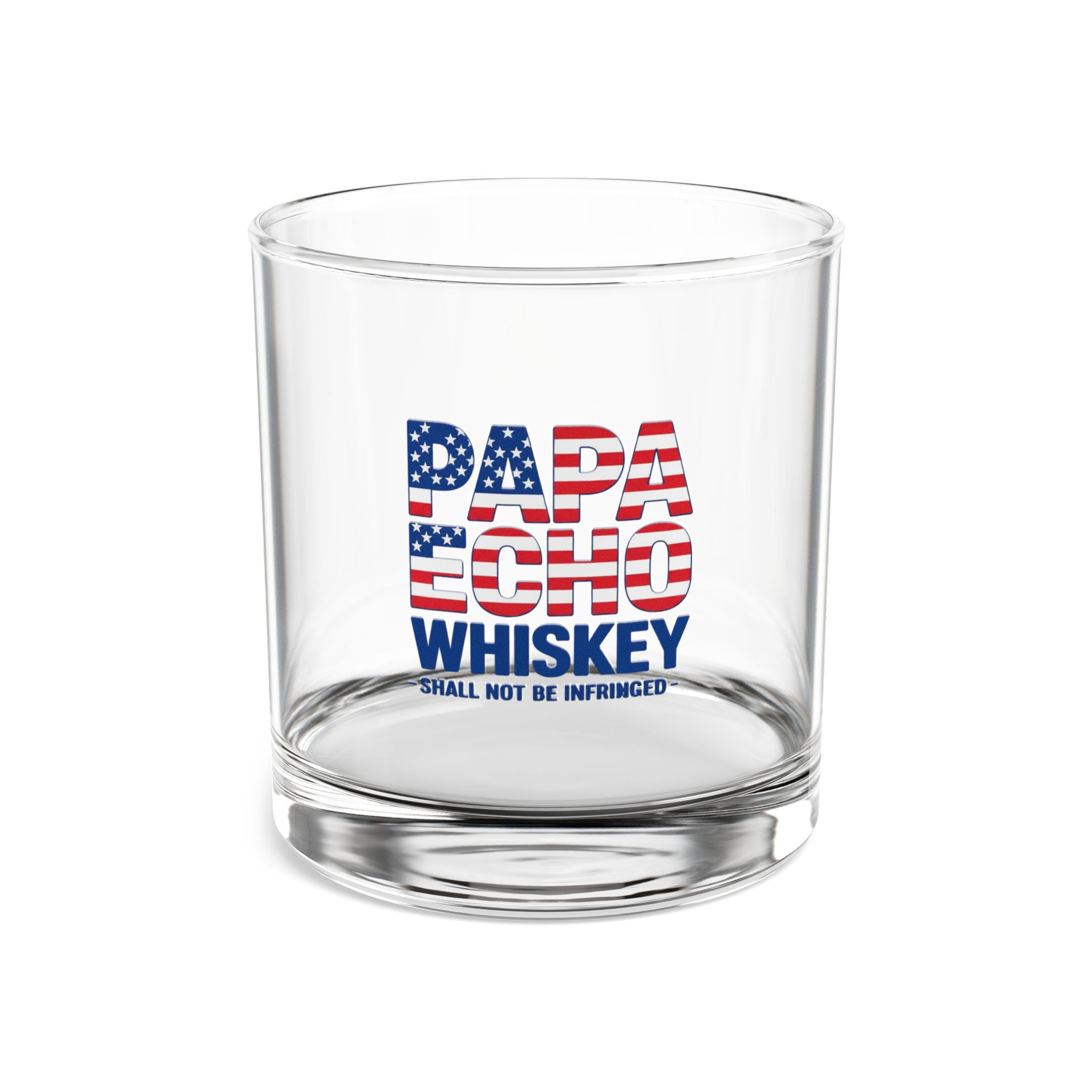 Whiskey Rocks Glass — "Papa Echo Whiskey" American Flag Design, 10 oz