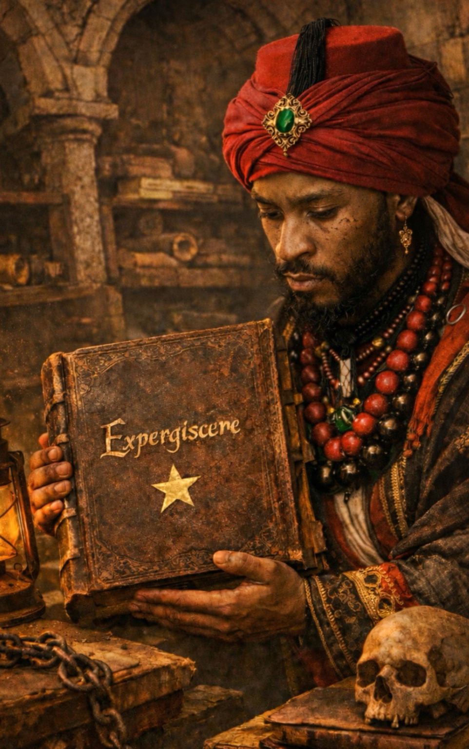 Expergiscere book cover featuring author in Moorish-inspired clothing