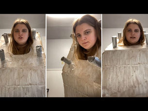 Reinforced concrete beam is woman’s Halloween costume