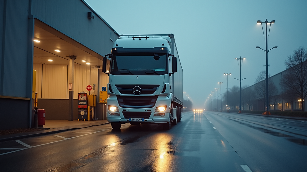 Eye-level view of a truck parked at a loading dock