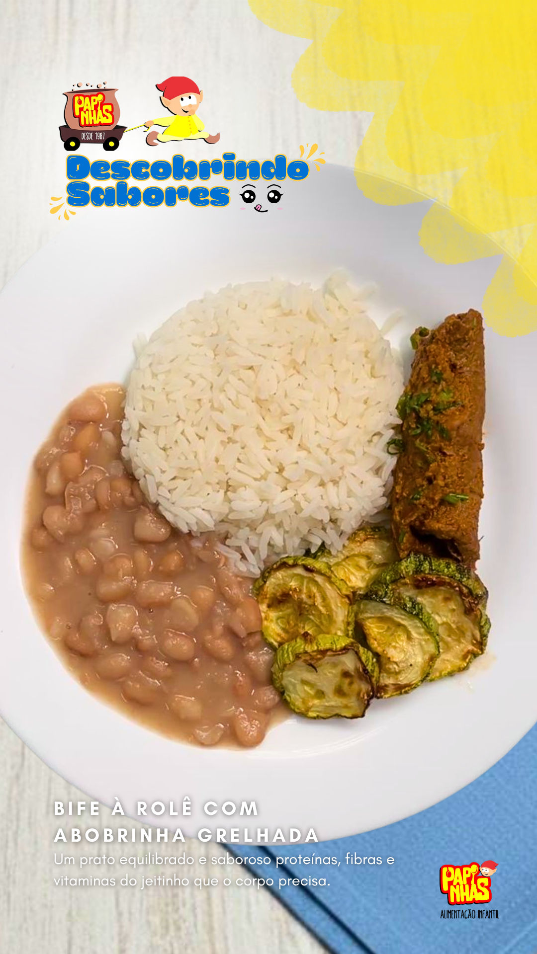 Bife à rolê com abobrinha grelhada