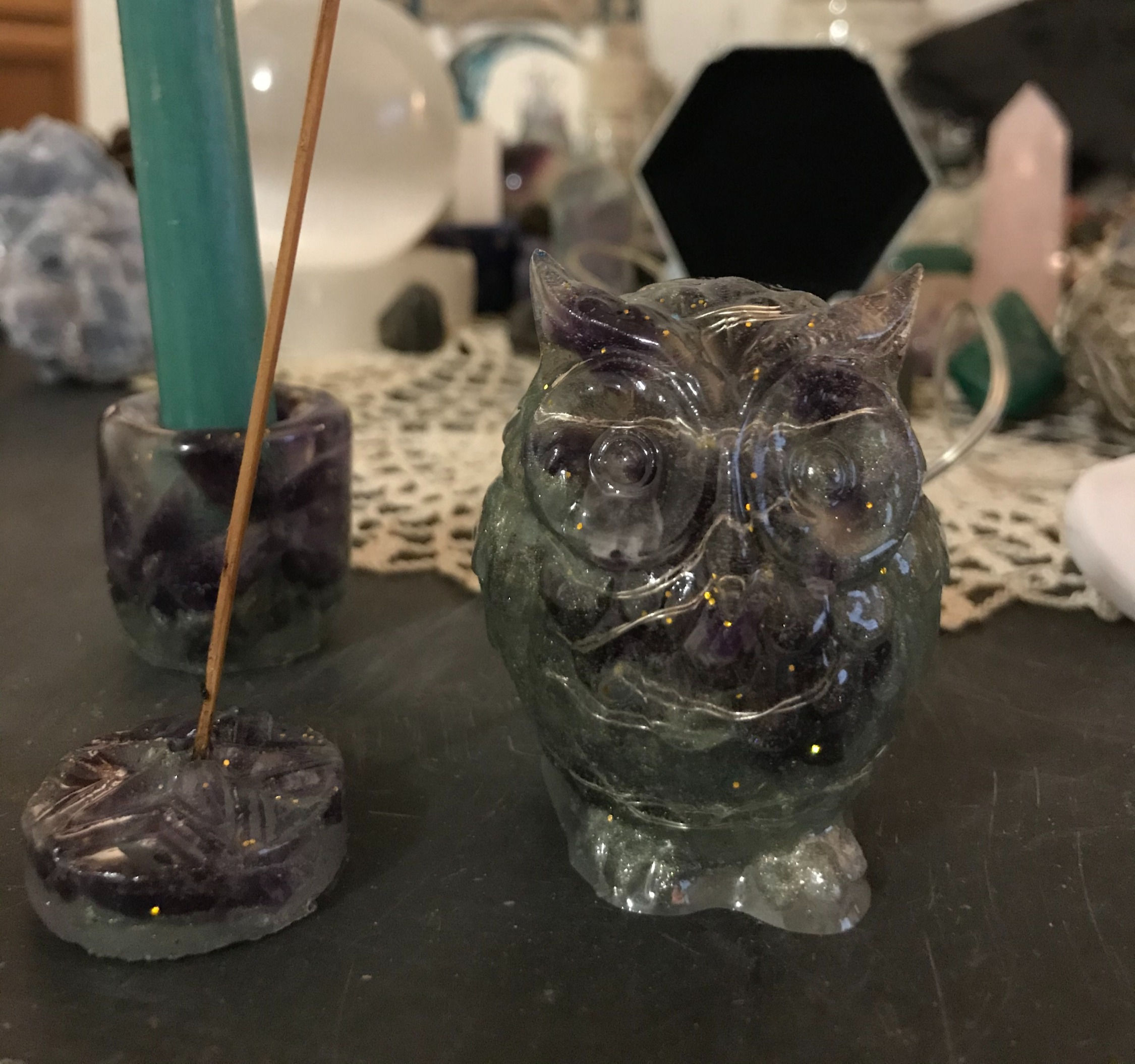 Amethyst Owl Night Light Set