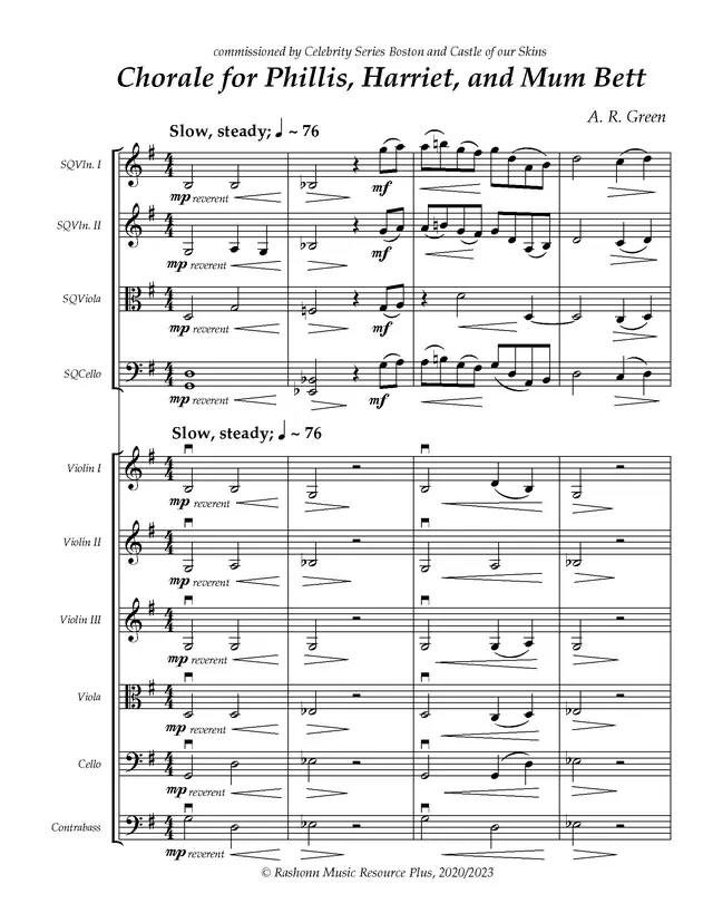 Thumbnail: Chorale for Phillis, Harriet and Mum Bett for String Quartet & Beginner Strings