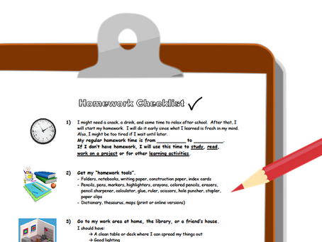 E-TIP: Use a homework checklist to help your child be more independent.