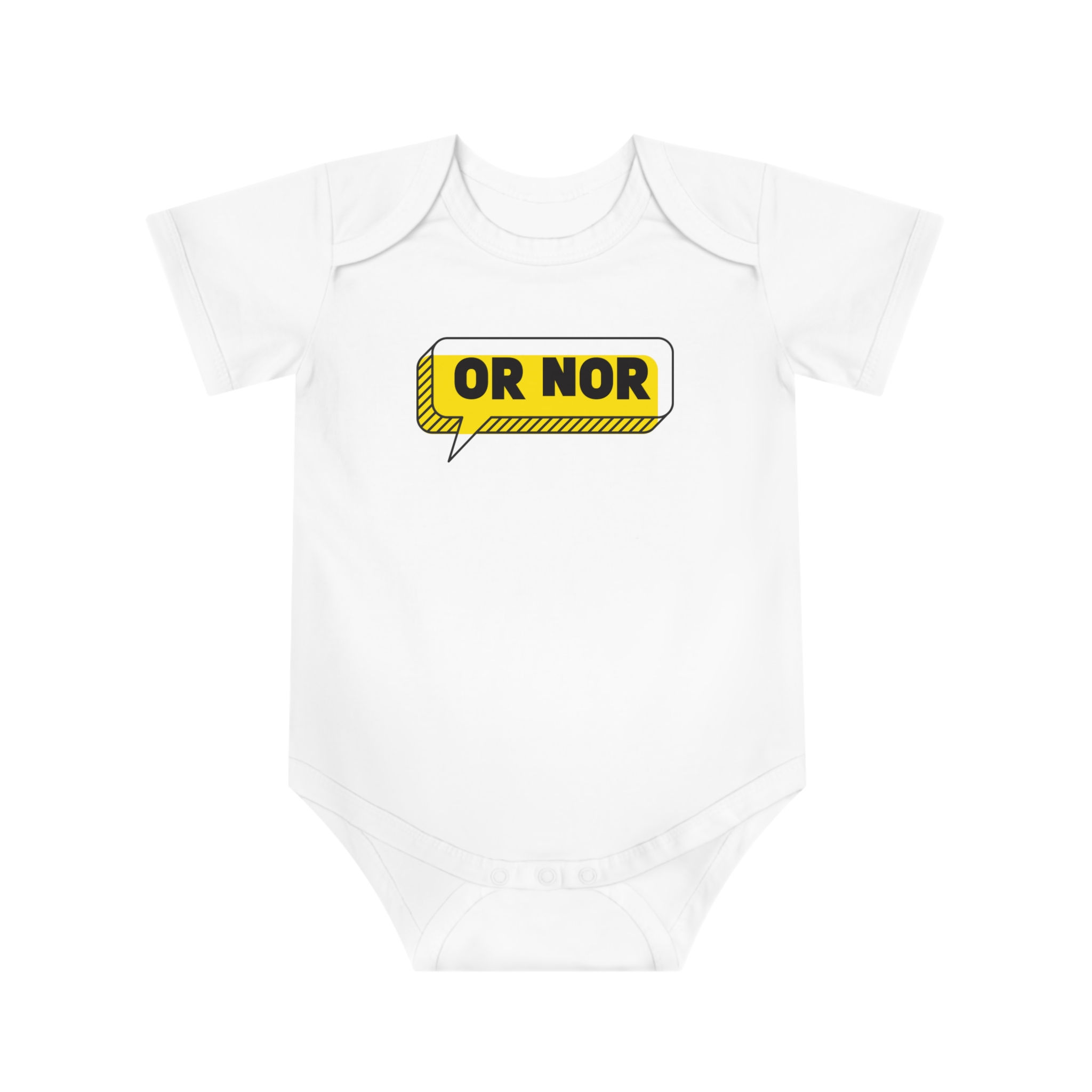 Baby Bodysuit with "OR NOR" Yellow Speech Bubble – Funny Infant Onesie