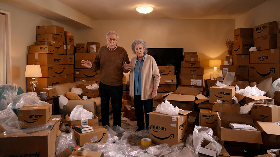 An older couple surrounded by Amazon boxes. Just normal behavior or the first signs of needing help ?