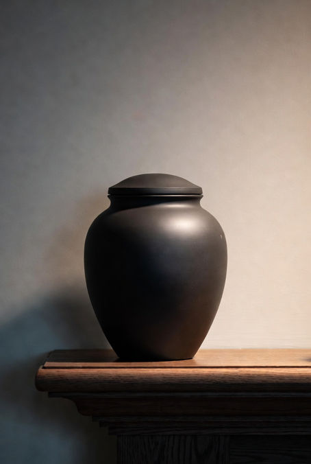 An urn containing cremated remains.