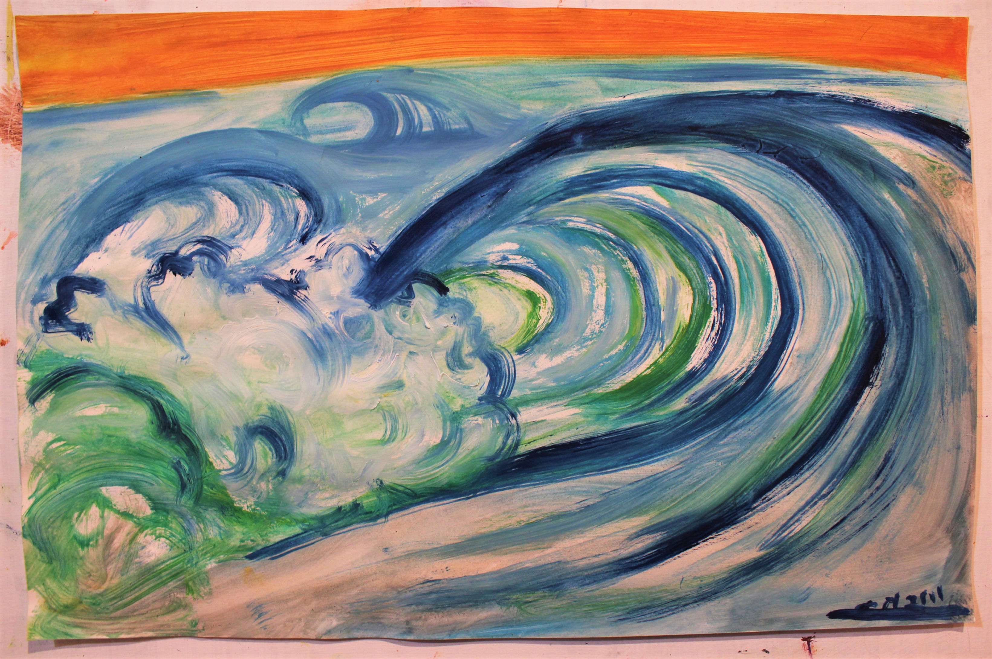 Wave Painting Orange and Blue