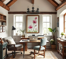 rustic cottagecore interior office with 