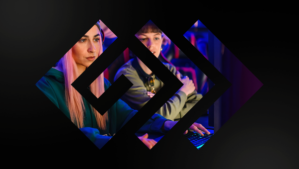 Game of Biz logo over photo of gamers