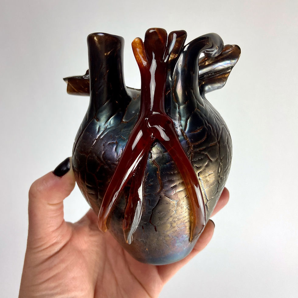 Thumbnail: Crackle Black Metallic Anatomical Glass Heart (medium)