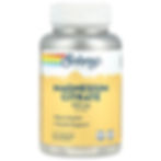 Frontal del envase de Solaray Magnesio Citrato 400 mg, 90 cápsulas, resaltando beneficios para huesos y músculos.