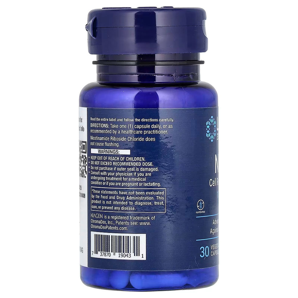 Miniatura: Imagen en ángulo del suplemento NAD+ mostrando diseño de tapa de seguridad y sello intacto.