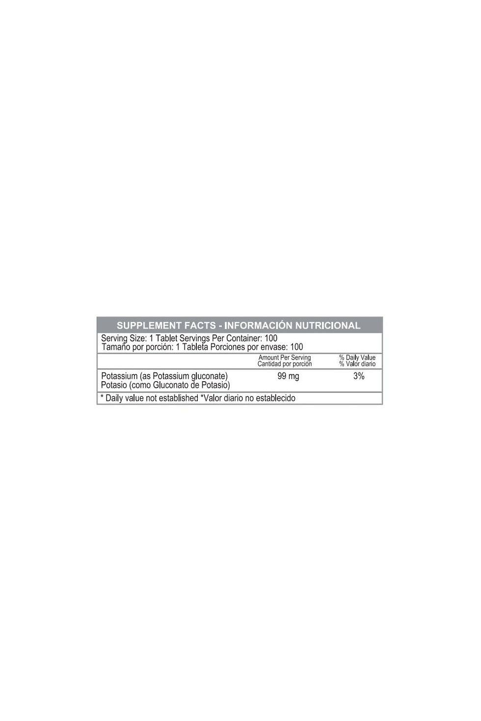 Miniatura: Healthy America, Potasio quelado 99 mg 100 comprimidos tabla nutricional – comprar en Colombia