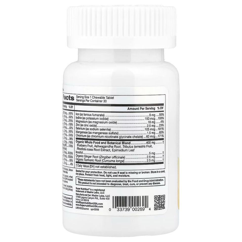 Miniatura: Vista trasera del frasco, mostrando la tabla nutricional e ingredientes.