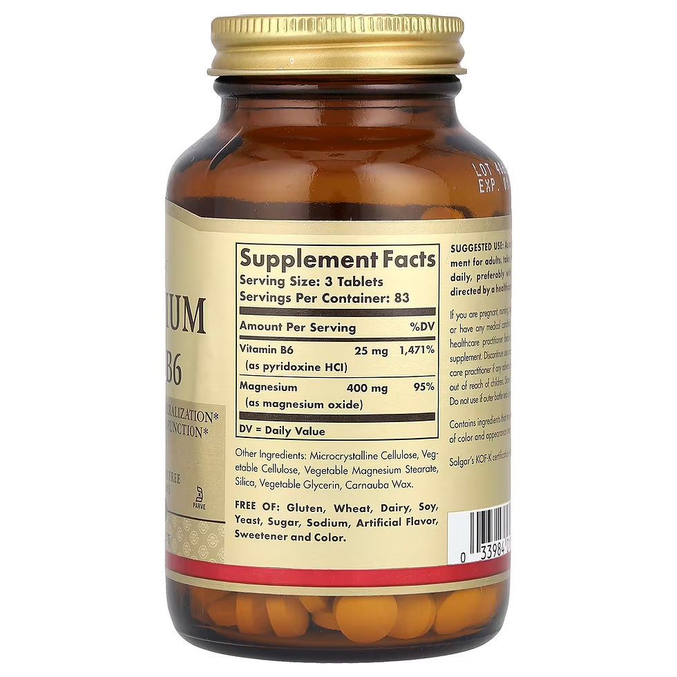 Miniatura: Tabla de información nutricional con contenido de magnesio y vitamina B6 por porción.