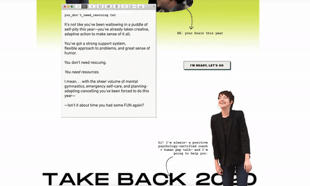 a mac desktop screen scrolls through the Take Back 2020 Retreat webpage.