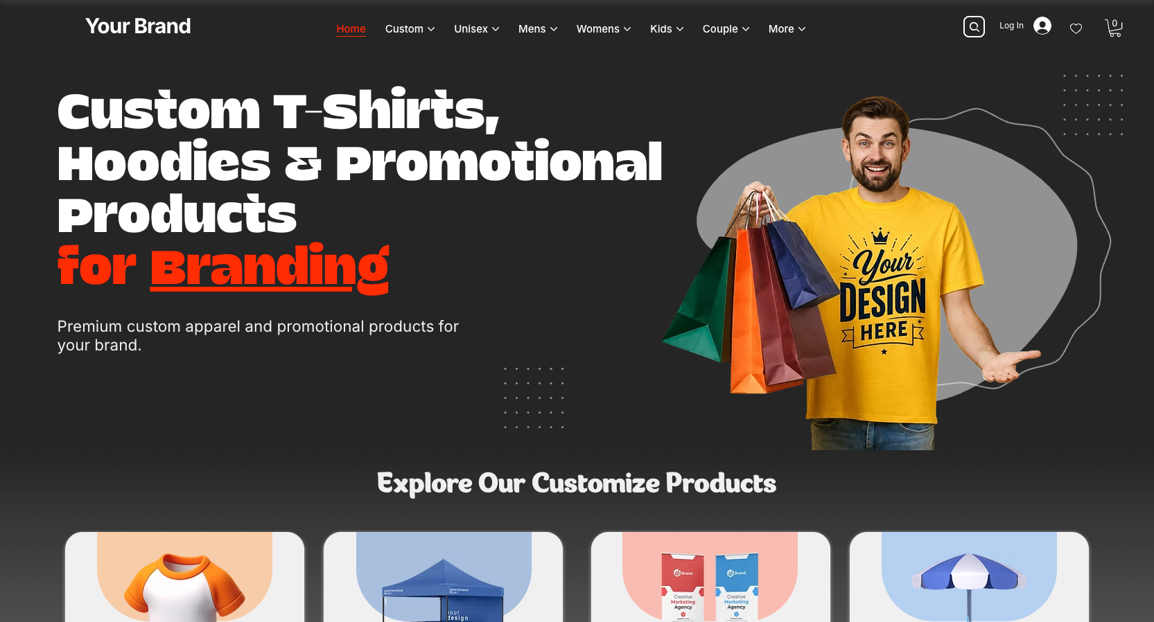 Black Theme Ready Made E-Commerce Website with 50,000+ T-shirt + Customization
