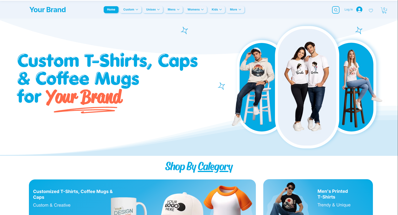 Sky Blue Theme Ready Made E-Commerce website with 50,000+ T-Shirts