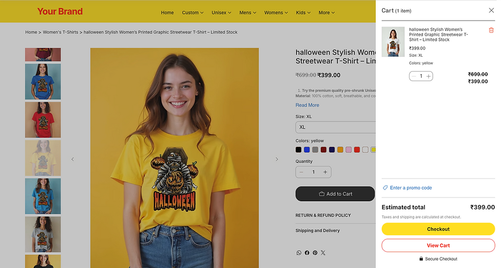 थंबनेल: Yellow Theme Ready Made E-Commerce website with 50,000+ T-Shirts